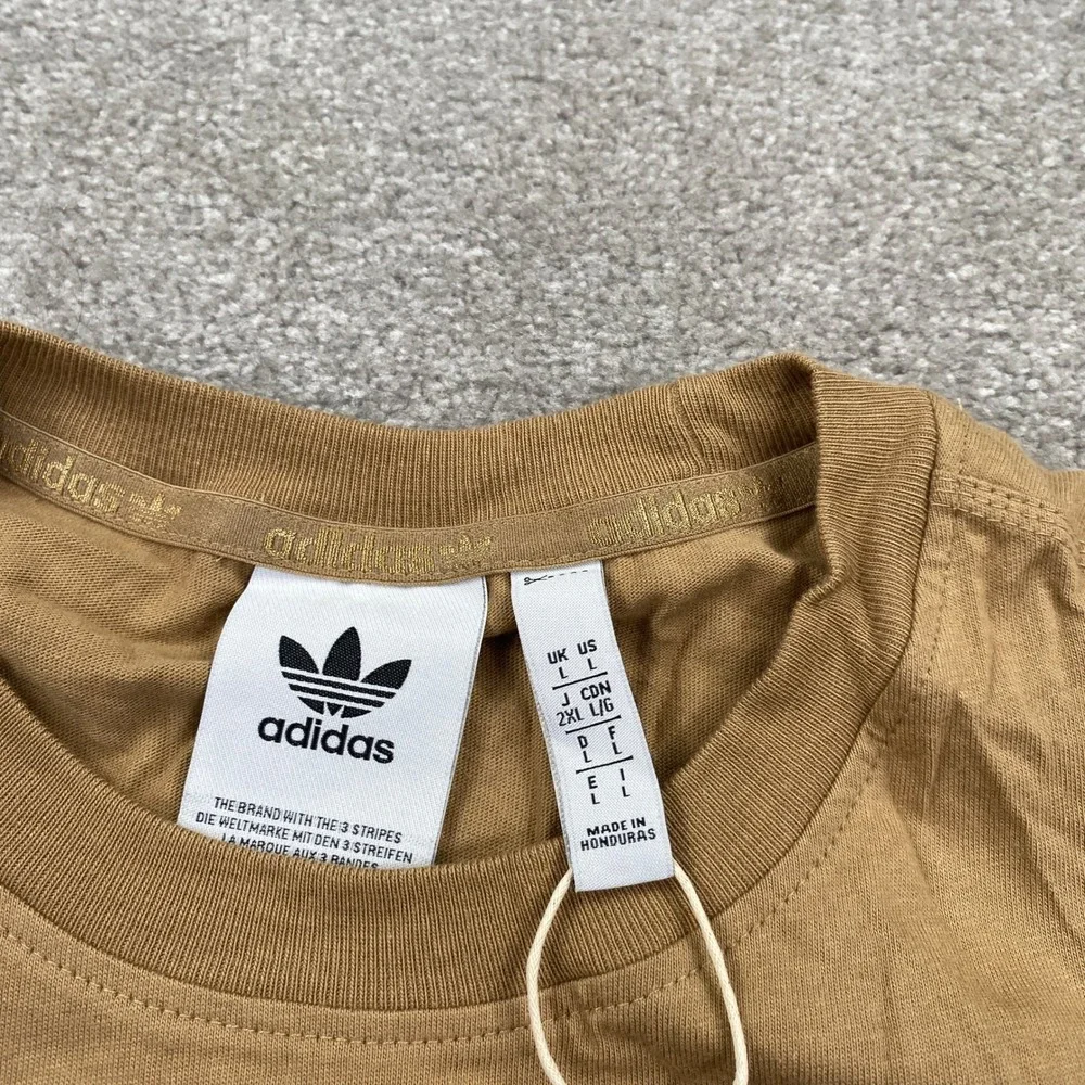 Adidas Trefoil Essential Tee Mens Large Cardboard Tan Embroidered Logo JX2824